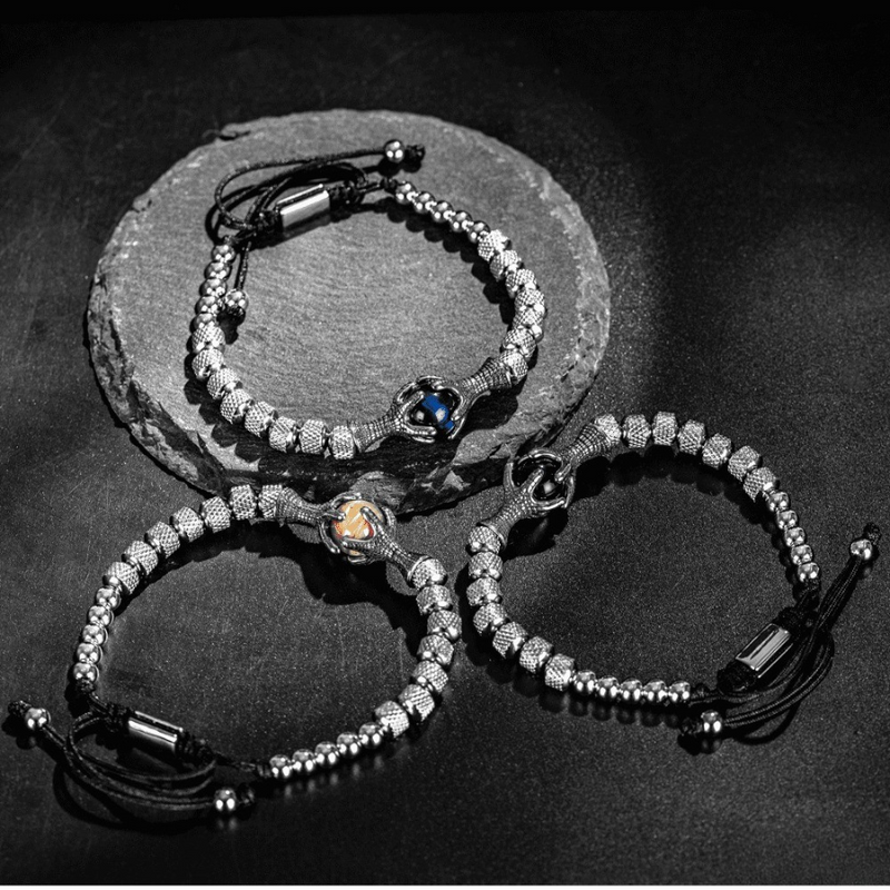 Kit de 3 Pulseiras Masculinas Premium Ajustáveis com Pedra Natural OLHO de TIGRE