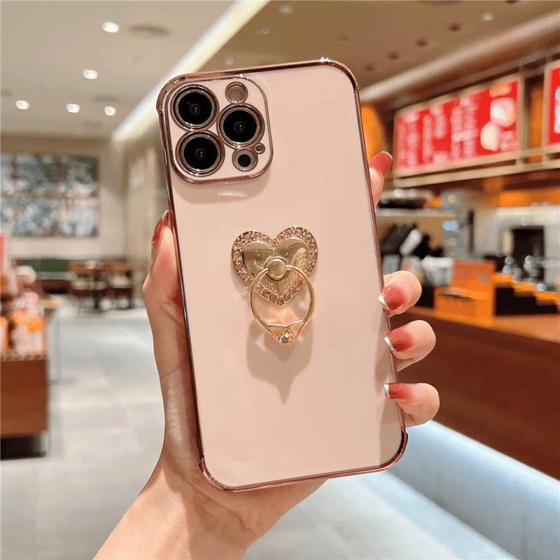 Capinha Iphone "Anel De Noivado" Com Apoio de Anel Cravejado - Case Luxuosa de Alta Proteção e Resistência
