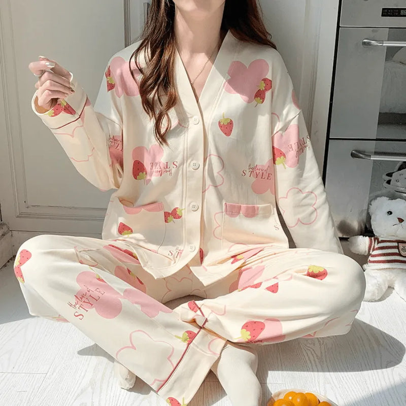 Pijama Feminino Heavenly Comfort - Conjunto Com Calça e Camisa Longa de Botão | Tecido De Algodão Confortável e Quentinho