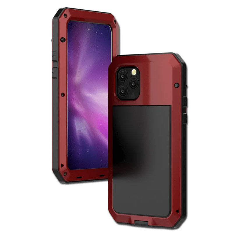 Capinha de Celular para IPhone com Vidro Temperado e Estrutura de Alumínio com Proteção 360° Metal Armor