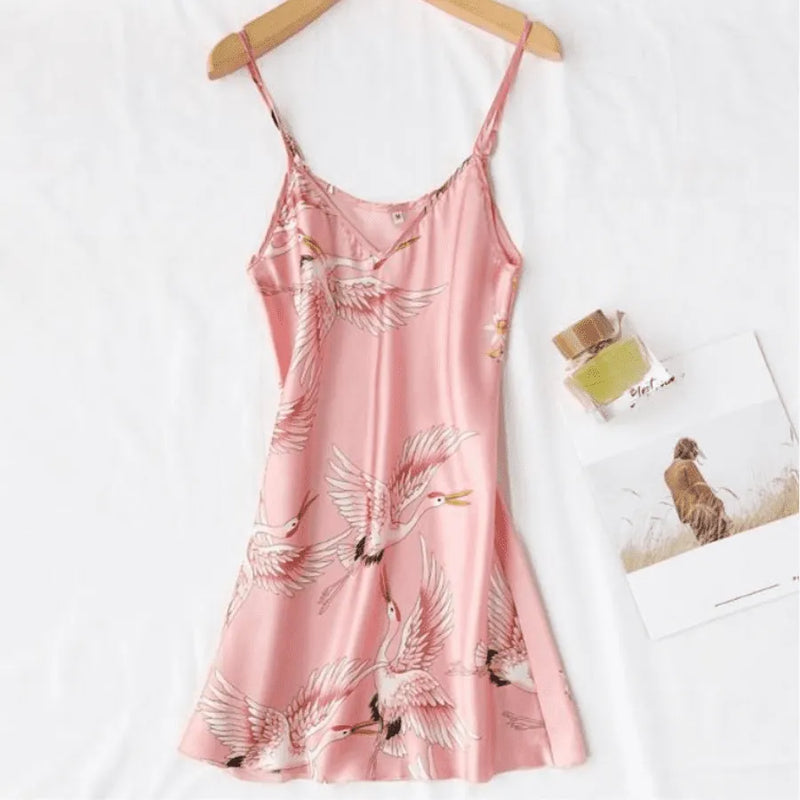 Pijama Feminino OrientalFly Conjunto Camisola e Roupão Em Seda Gelo | Toque De Seda Confortável