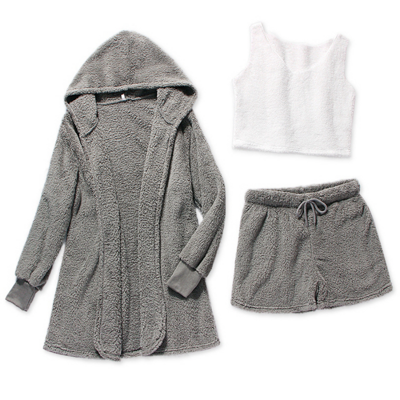Pijama Feminino CozySoft - Conjunto 3 Peças, Shorts, Cropped e Casaco com Capuz | Macio, Leve e Super Confortável