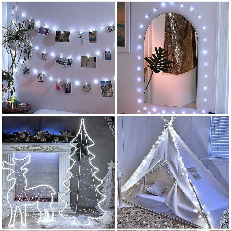 Kit 10 Cordas 2m com 20 Luzes LED de Fadas a Pilhas para Decoração