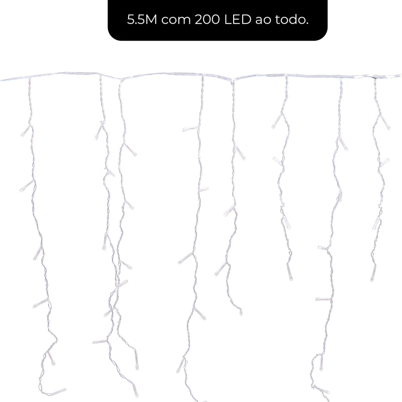 Cortina de Pisca Pisca estilo Cascata 5,5m 200 LEDs Resistentes a Água