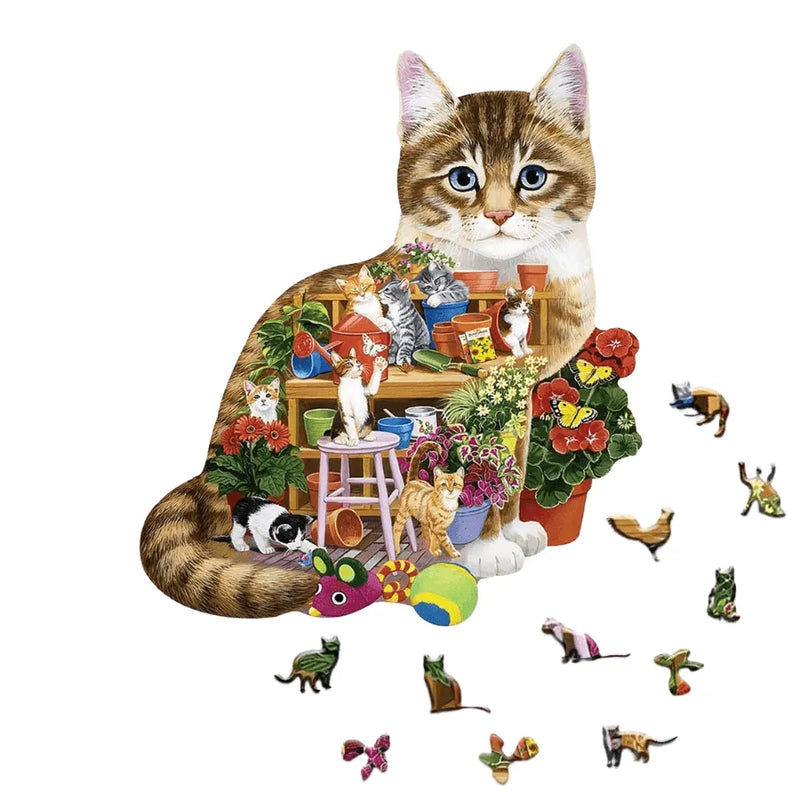 Quebra-Cabeça De Madeira Inova WOOD PUZZLE - Gato Transparente | Diversão Com Diversos Benefícios Para Crianças e Idosos