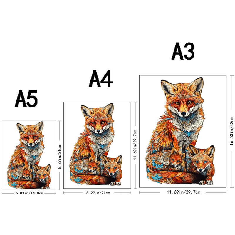 Quebra-Cabeça de Madeira Inova WOOD PUZZLE - Raposa e Filhotes | Diversão com Diversos Benefícios para Crianças e Idosos