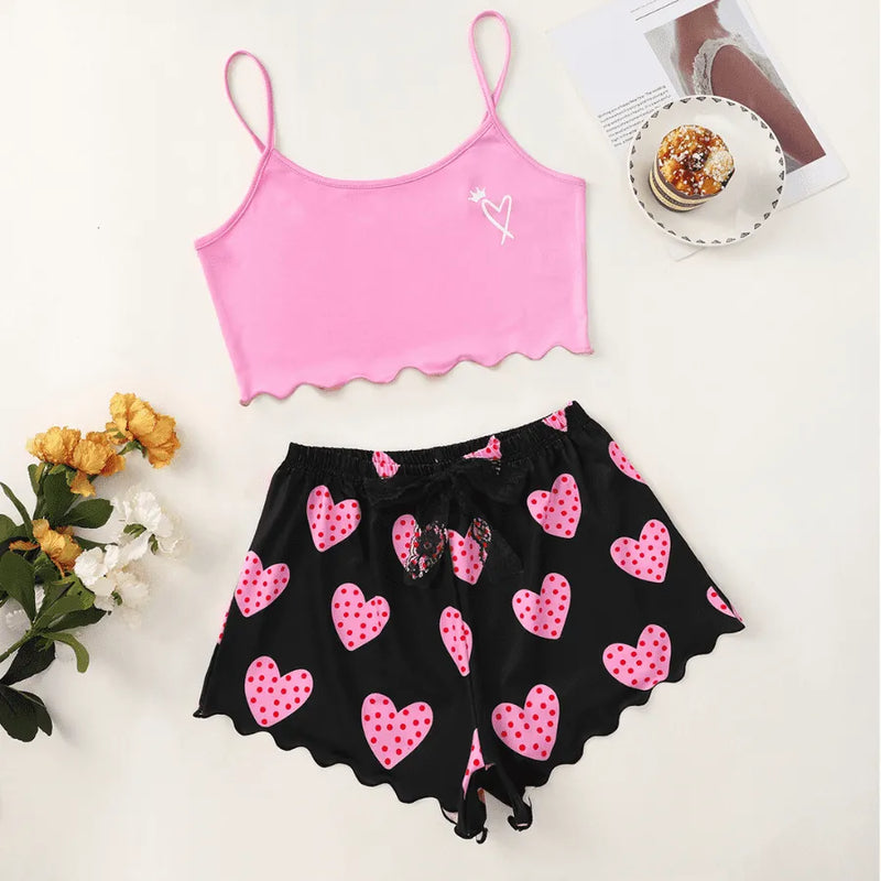 Pijama Feminino CuteLove - Conjunto Top Cropped e Shorts Fresquinho LooseFit | Tecido Super Macio e Confortável