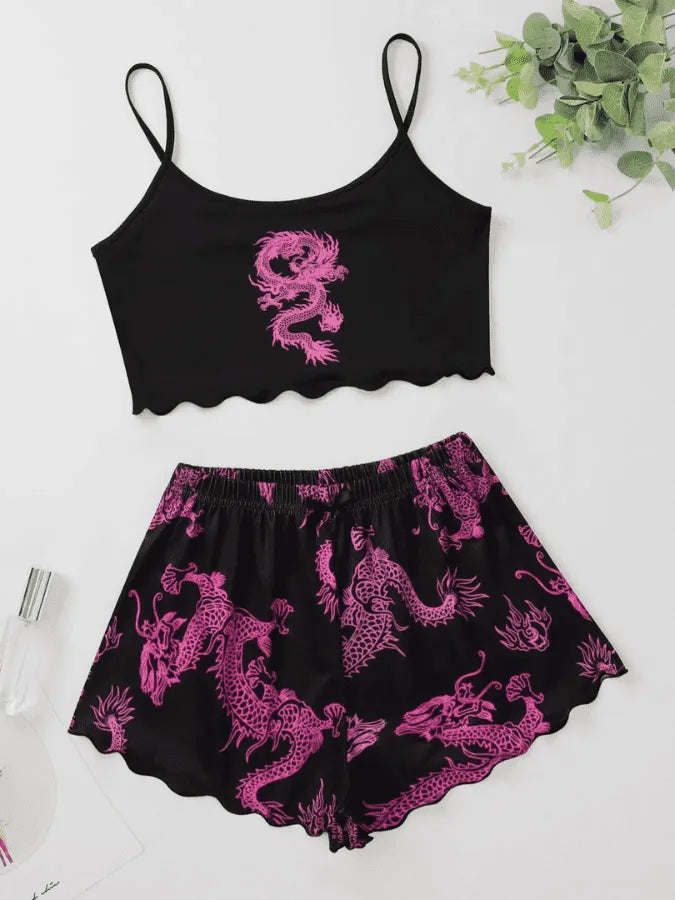 Pijama Feminino Dragon - Conjunto Top Cropped e Shorts Fresquinho LooseFit | Tecido Super Macio e Confortável