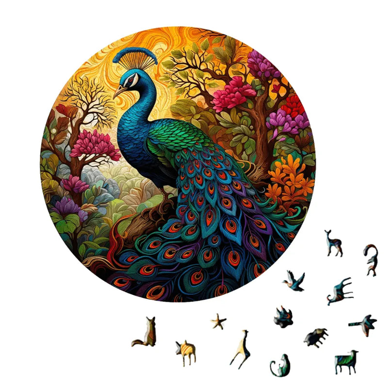 Quebra-Cabeça De Madeira Inova WOOD PUZZLE - Pavão Rei Na Floresta Encantada | Diversão Com Diversos Benefícios Para Crianças e Idosos