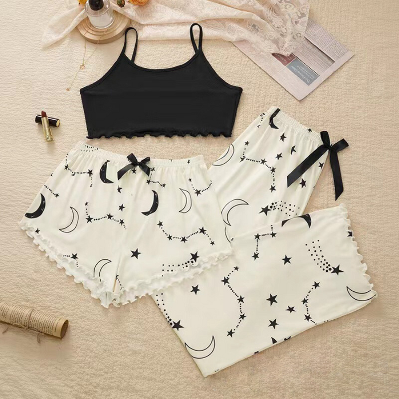 Pijama Feminino StellarSlumber - Conjunto 3 Peças, Calça, Shorts e Cropped | Macio, Leve e Super Confortável