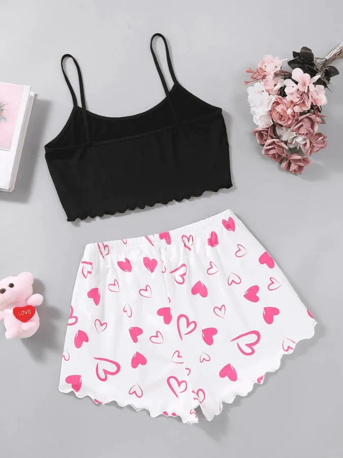 Pijama Feminino Good Morning Coração - Conjunto Top Cropped e Shorts Fresquinho LooseFit | Tecido Super Macio e Confortável