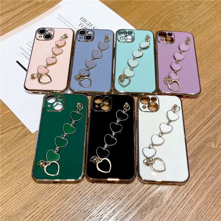 Capinha de Celular para Iphone com Bracelete de Segurança em Corações