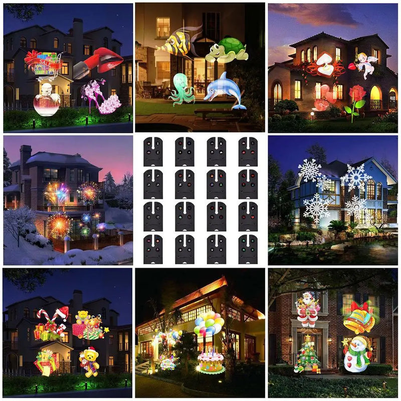 Projetor de Natal com 16 Desenhos Natalinos de LED à Prova D'água