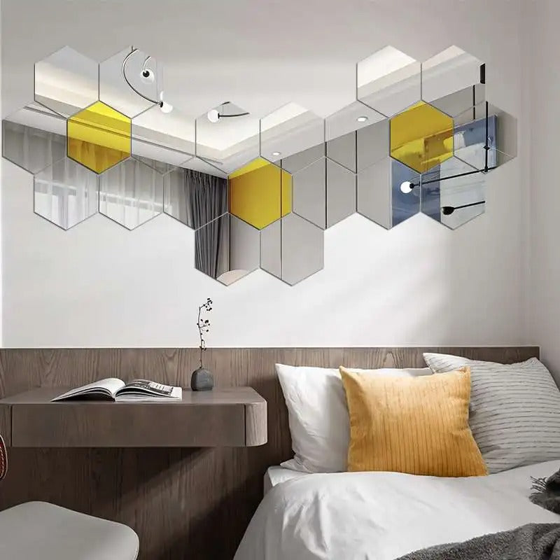 Kit com 12 Espelhos 3D Hexágonos Auto-Adesivos