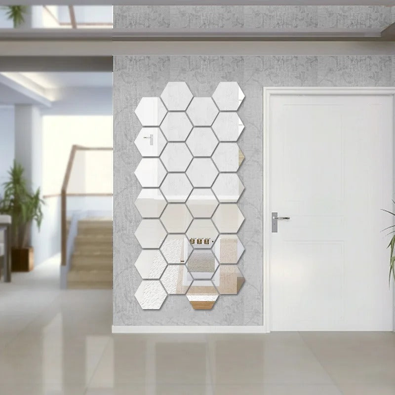 Kit com 12 Espelhos 3D Hexágonos Auto-Adesivos