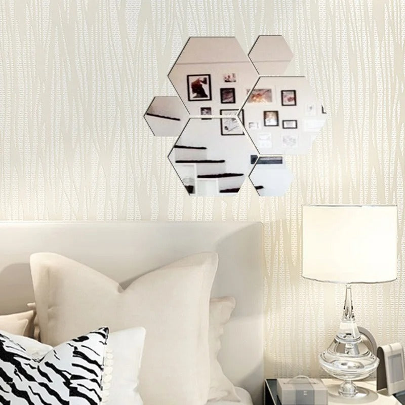 Kit com 12 Espelhos 3D Hexágonos Auto-Adesivos