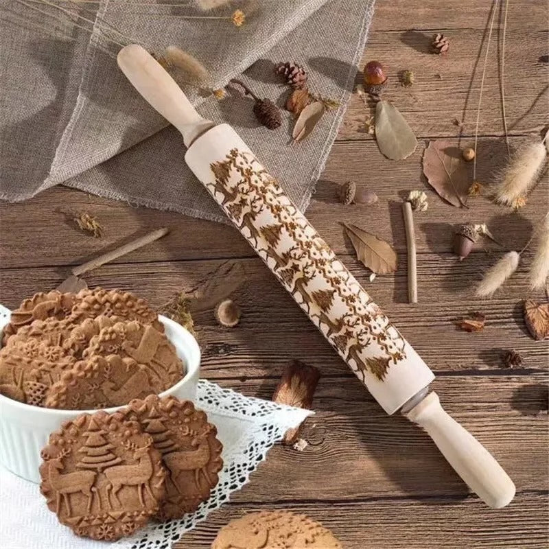 Rolo de Massa em Madeira com Temas Natalinos DecoRoller