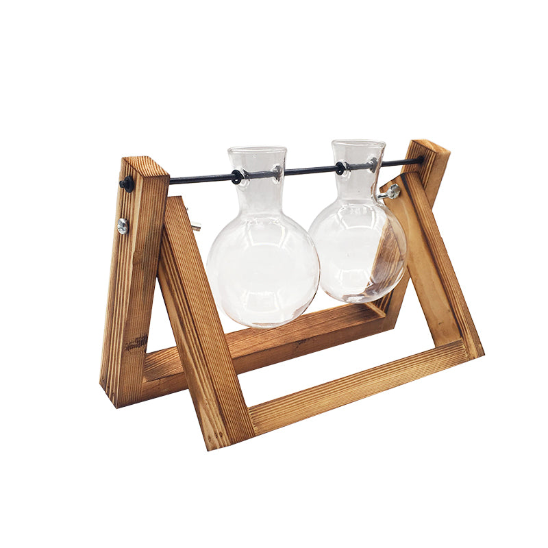 Vasos de Bulbos de Vidro com Suporte de Madeira - Glass Bulb Vase