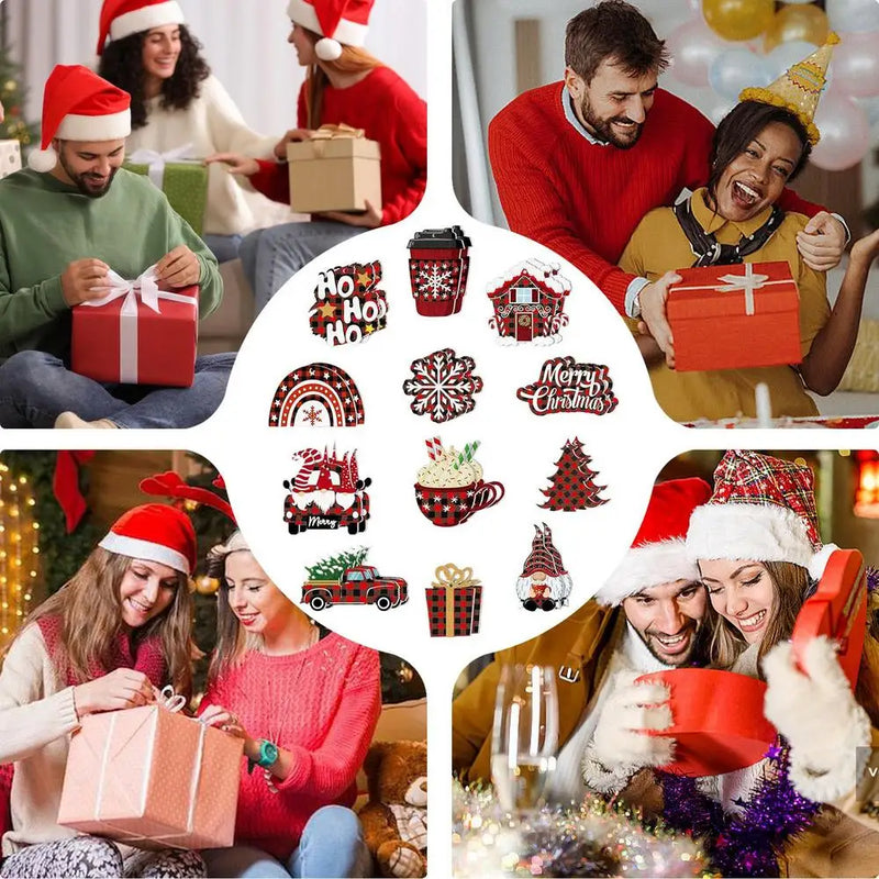 Kit com 24 Enfeites Natalinos Retrô de Madeira para Árvore de Natal