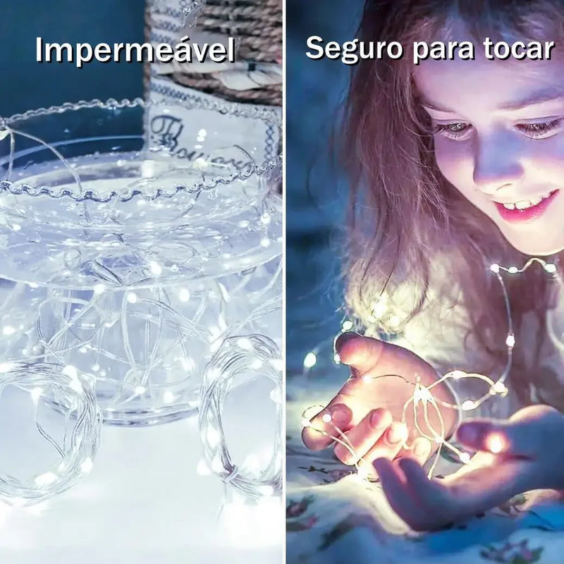 Kit 10 Cordas 2m com 20 Luzes LED de Fadas a Pilhas para Decoração