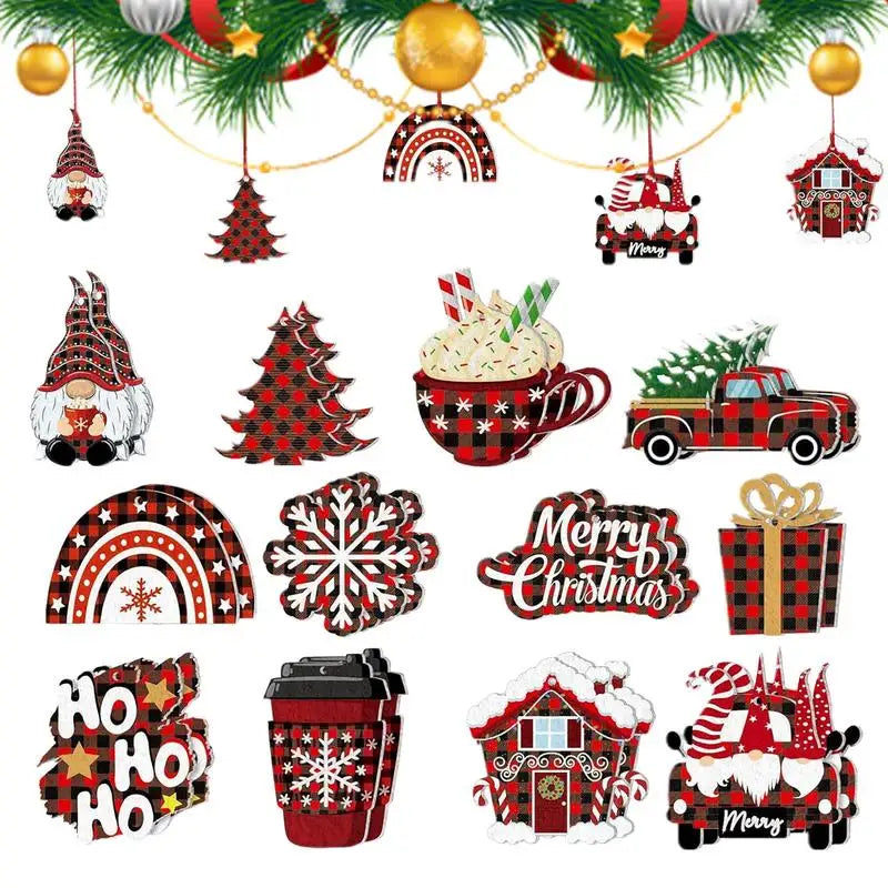 Kit com 24 Enfeites Natalinos Retrô de Madeira para Árvore de Natal