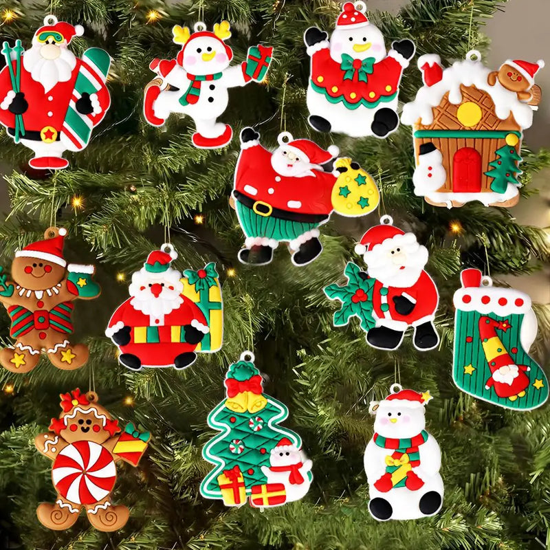 Kit 15 Enfeites para o Natal em PVC Impermeáveis para Pendurar com Corda Homem Biscoito