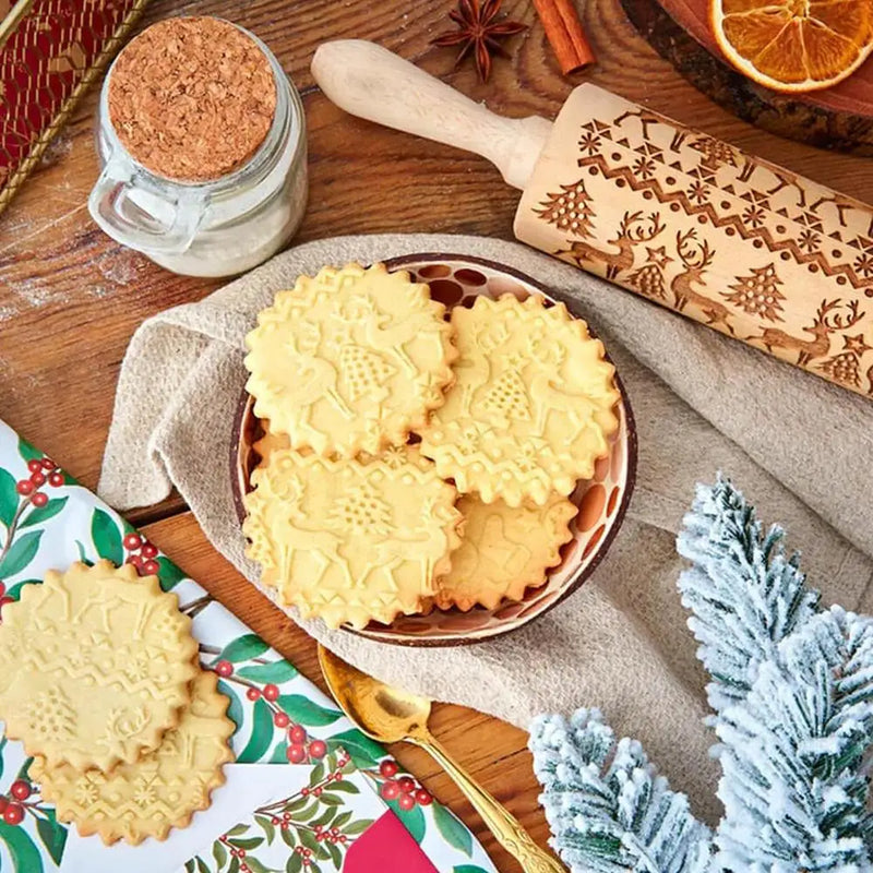 Rolo de Gravação em Madeira para Cozimento Cookie Stamps