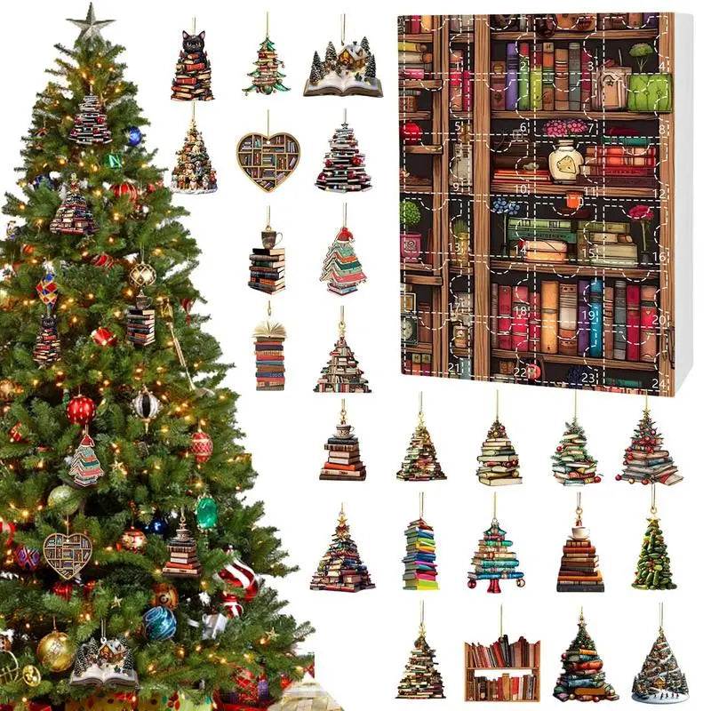 Calendário do Advento de Natal 2D Forma de Árvore de Natal com 24 Peças