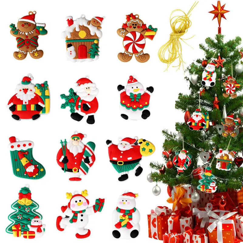 Kit 15 Enfeites para o Natal em PVC Impermeáveis para Pendurar com Corda Homem Biscoito