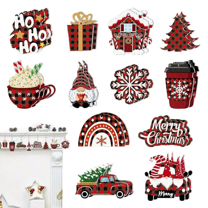 Kit com 24 Enfeites Natalinos Retrô de Madeira para Árvore de Natal