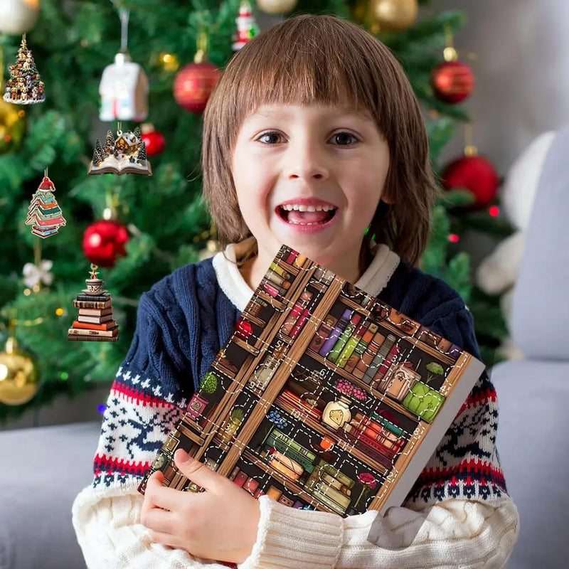 Calendário do Advento de Natal 2D Forma de Árvore de Natal com 24 Peças