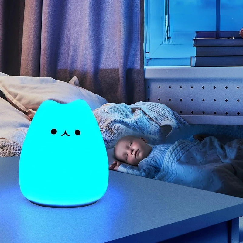 Gato Abajur Luminária que Troca de Cor com Sensor de Toque