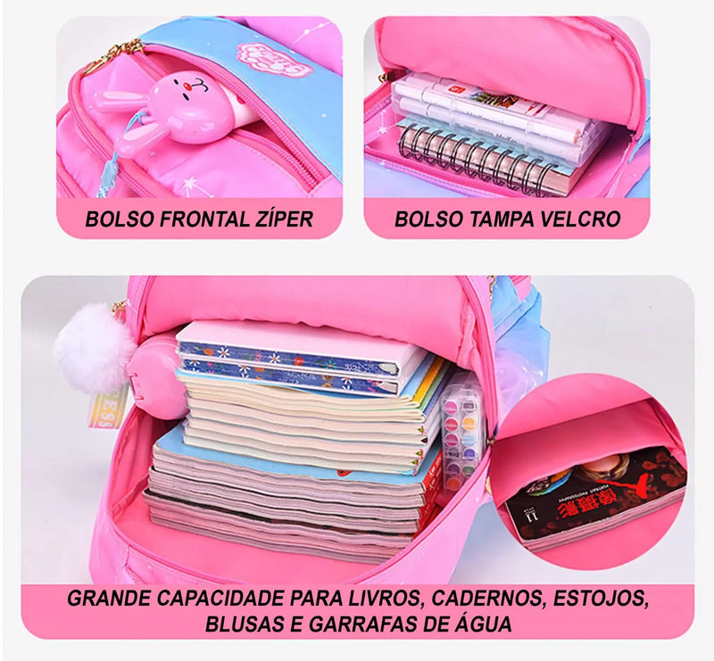 Mochila Infantil Princesa Pink - Otopédica, Leve e Resistente, Impermeável e Alta Capacidade
