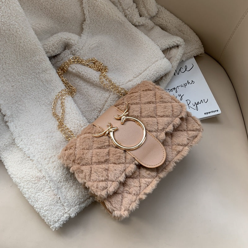Bolsa Feminina Transversal de Veludo em Couro PU WINTER PATTY