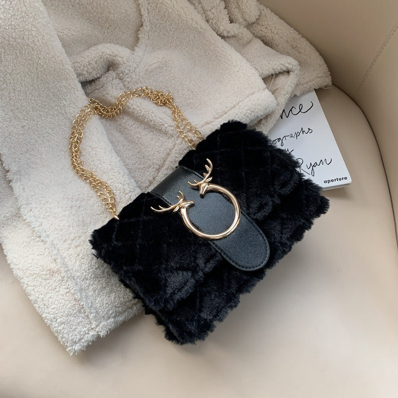 Bolsa Feminina Transversal de Veludo em Couro PU WINTER PATTY