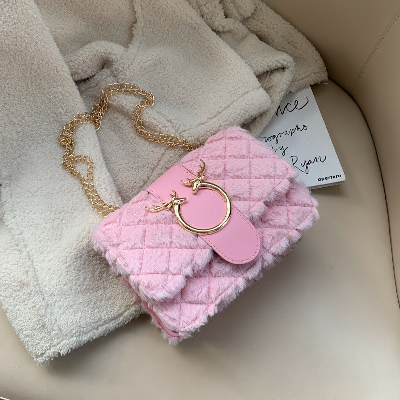 Bolsa Feminina Transversal de Veludo em Couro PU WINTER PATTY
