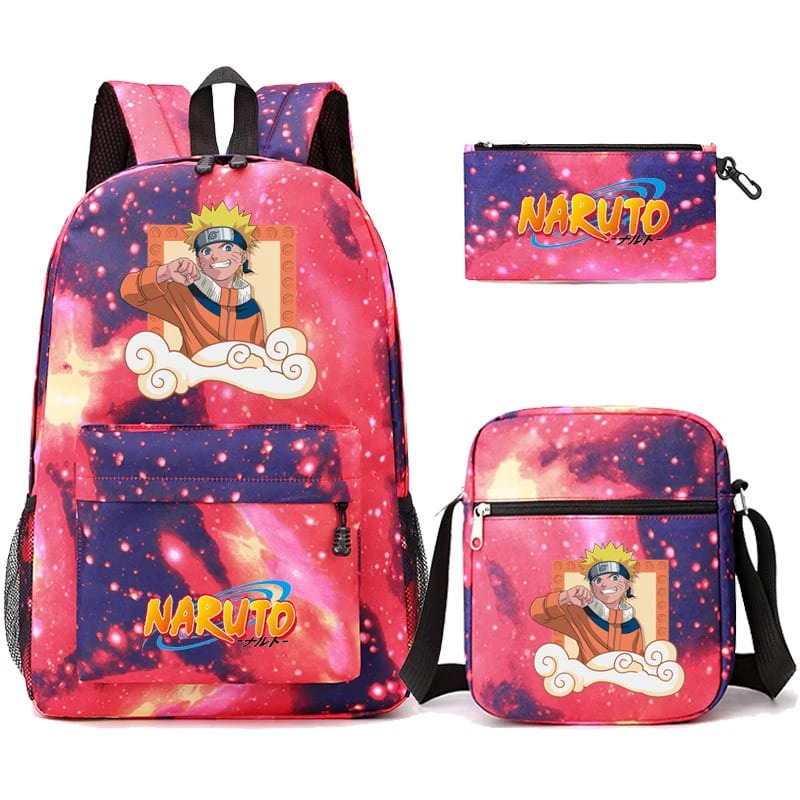 Mochila Com Lancheira e Estojo Escolar Infantil Naruto