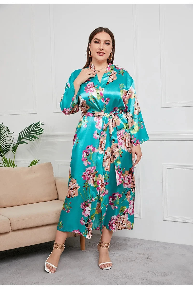 Pijama Feminino CozyChic Roupão Quimono Plus Size Em Cetim Premium Com Decote V | Toque De Seda Confortável