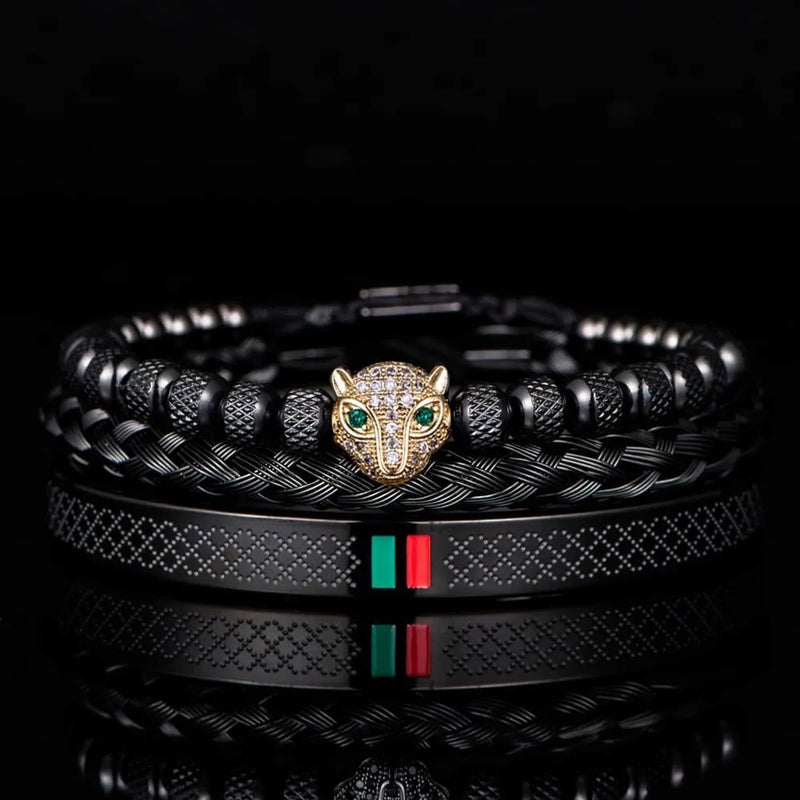 Pulseira LEOPARD ELEGANCE - Joia em Aço Inoxidável Banhada em Ouro e Prata