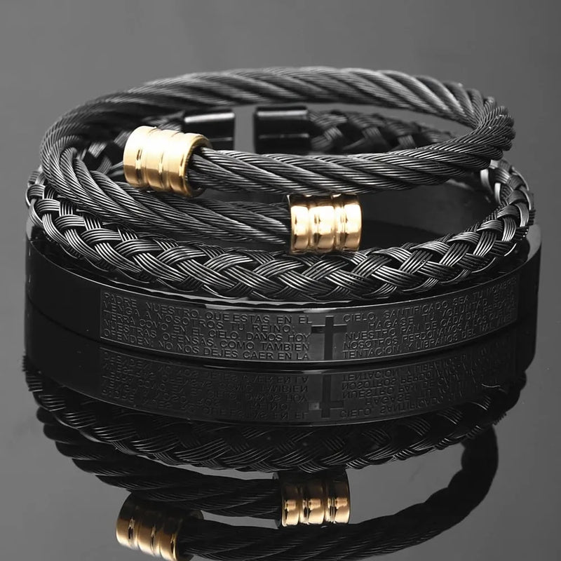 Kit 3 Pulseiras CRUZ - Joia em Aço Inoxidável Banhada em Ouro e Prata