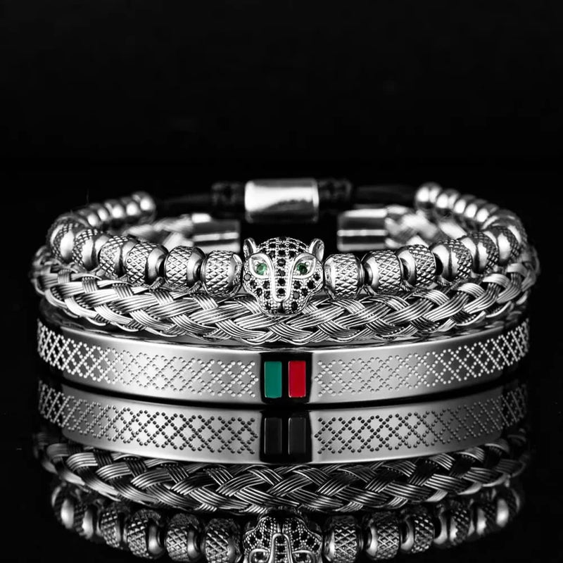 Pulseira LEOPARD ELEGANCE - Joia em Aço Inoxidável Banhada em Ouro e Prata