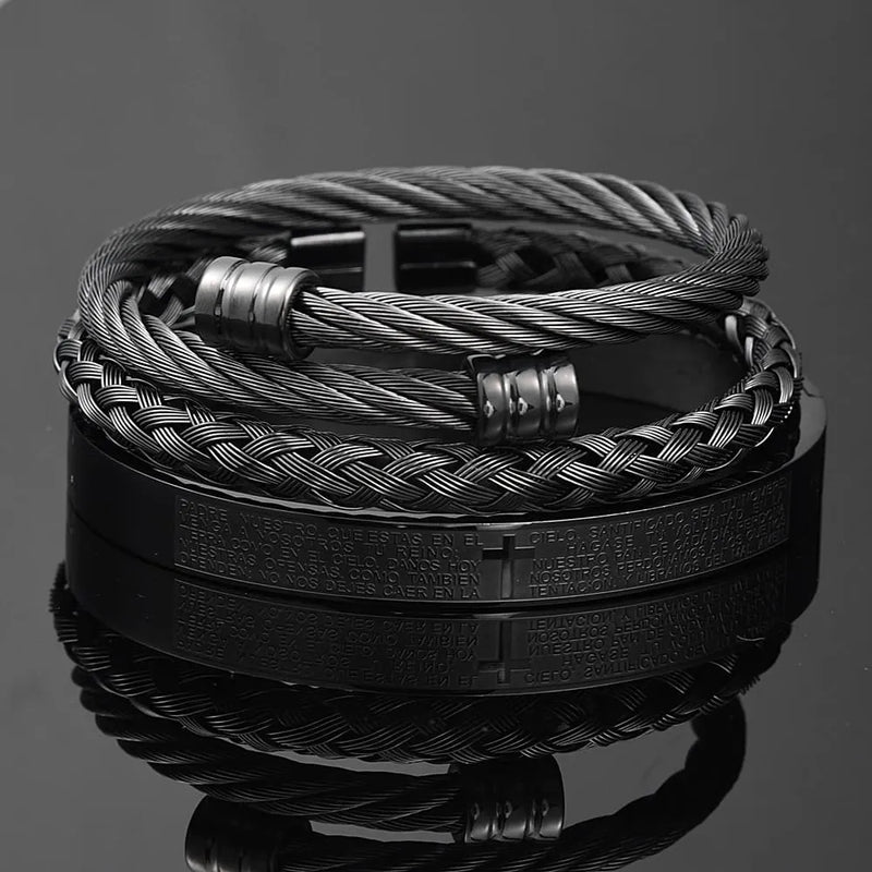Kit 3 Pulseiras CRUZ - Joia em Aço Inoxidável Banhada em Ouro e Prata