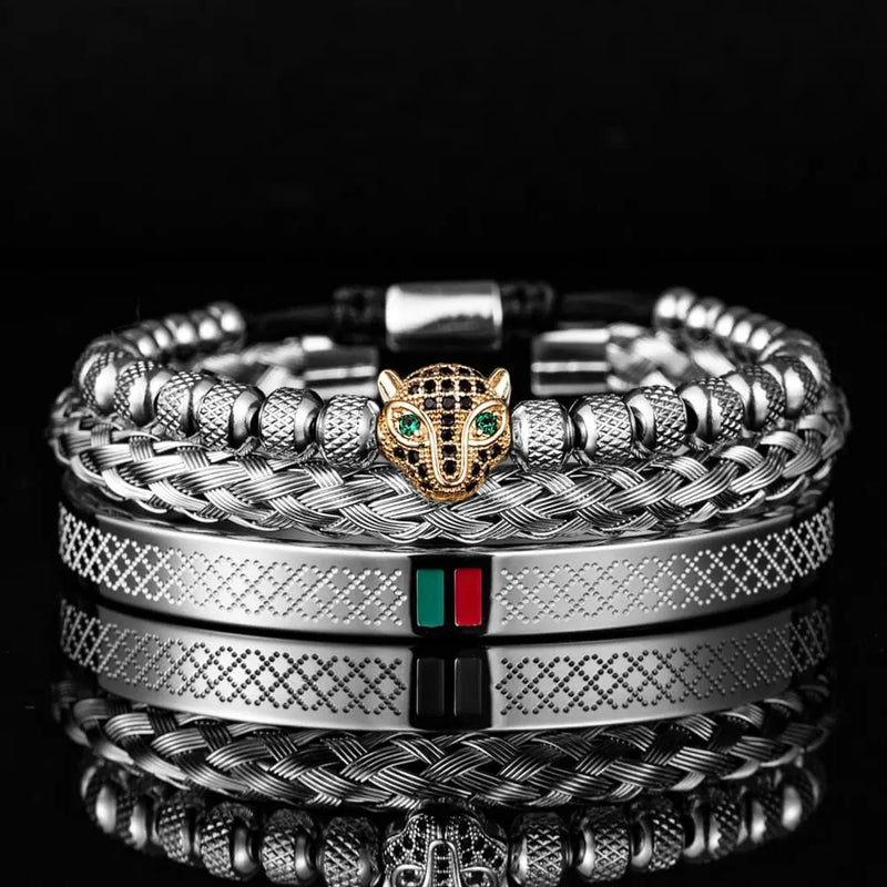 Pulseira LEOPARD ELEGANCE - Joia em Aço Inoxidável Banhada em Ouro e Prata