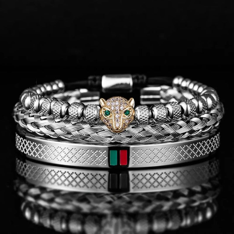 Pulseira LEOPARD ELEGANCE - Joia em Aço Inoxidável Banhada em Ouro e Prata