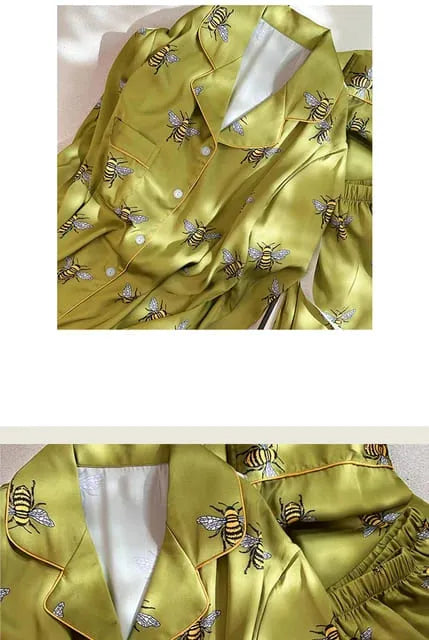 Pijama Feminino LuxuryCat - Conjunto Calça e Camisa Longa Em Seda Gelo Premium | Toque De Seda Super Confortável