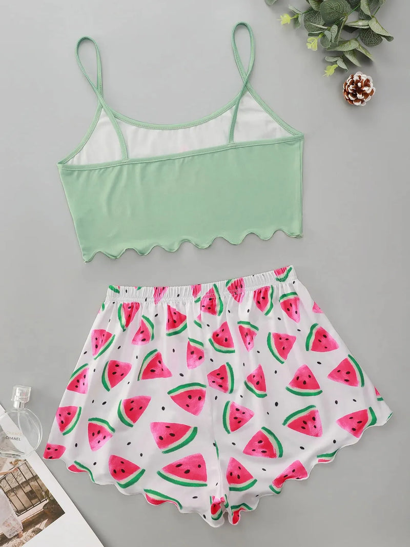 Pijama Feminino Melancia - Conjunto Top Cropped e Shorts Fresquinho LooseFit | Tecido Super Macio e Confortável