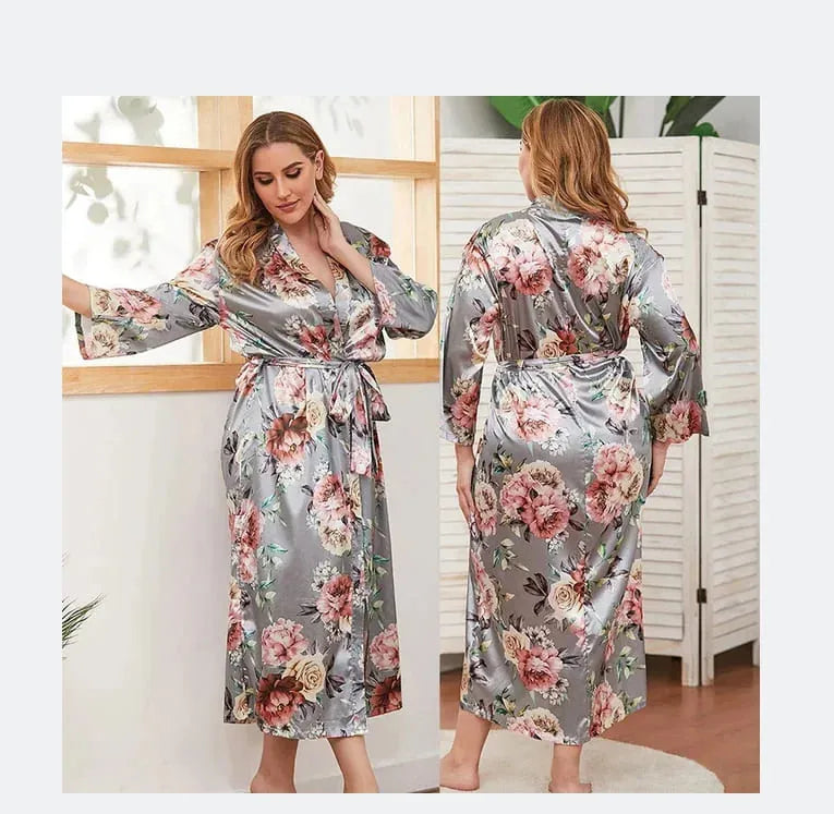 Pijama Feminino CozyChic Roupão Quimono Plus Size Em Cetim Premium Com Decote V | Toque De Seda Confortável