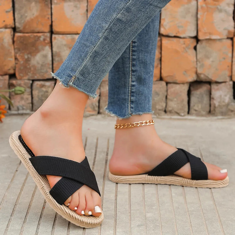 Sandália Slide Serena - Com Elásticos Em Fibra Mesh Confortáveis | Estilo Atemporal e Confortável