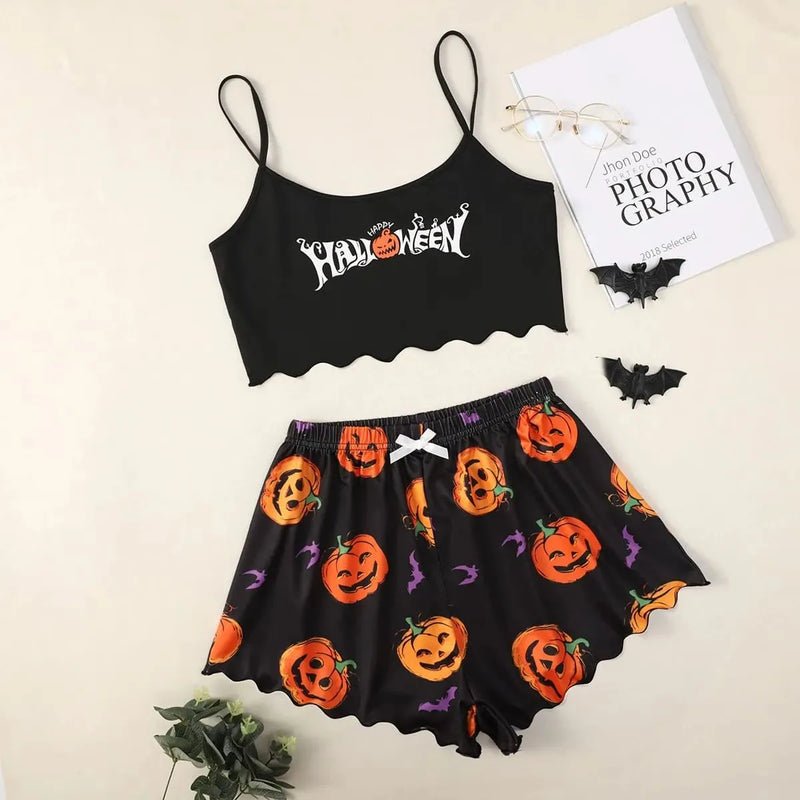 Pijama Feminino Haloween - Conjunto Top Cropped e Shorts Fresquinho LooseFit | Tecido Super Macio e Confortável