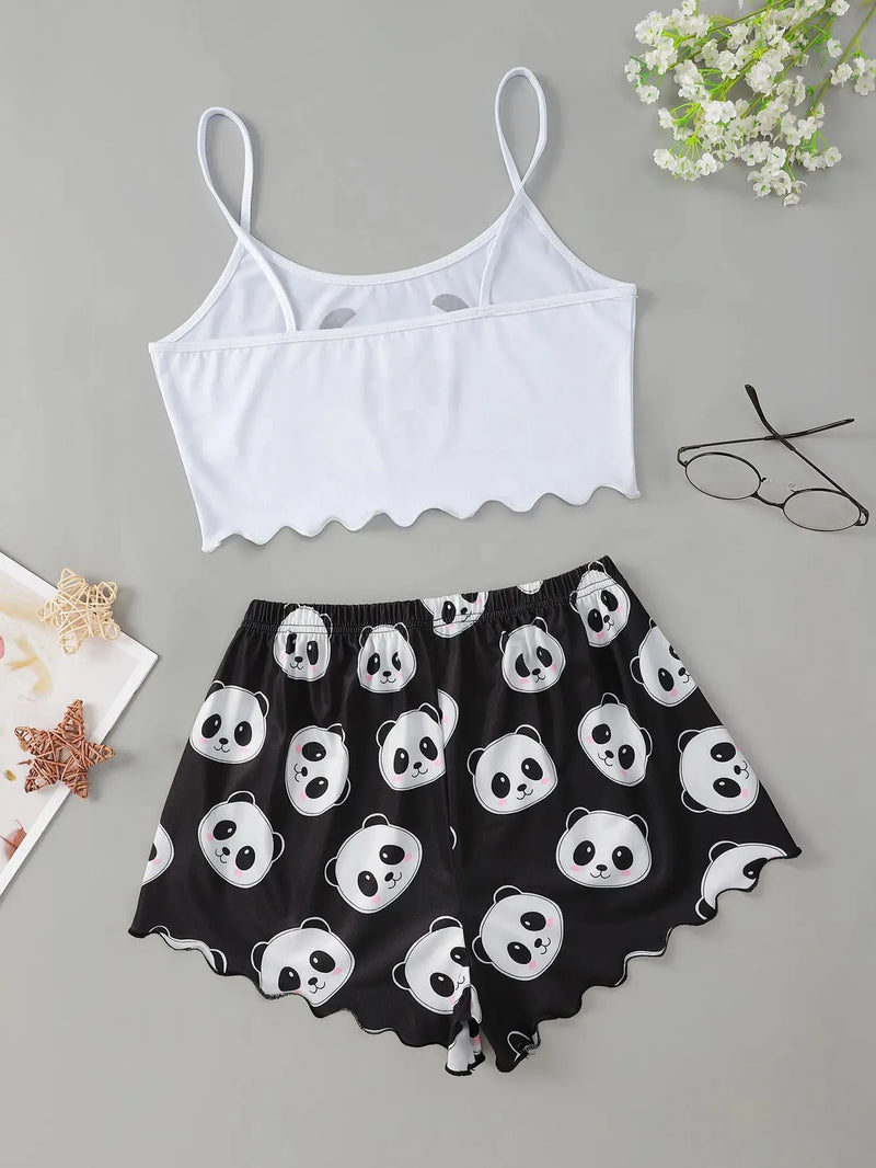 Pijama Feminino Panda - Conjunto Top Cropped e Shorts Fresquinho LooseFit | Tecido Super Macio e Confortável